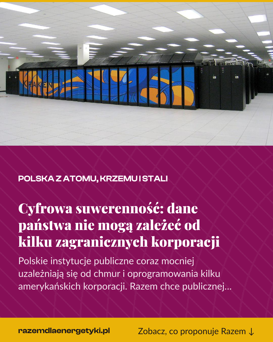 Grafika pionowa do udostępnienia: Cyfrowa suwerenność: dane państwa nie mogą zależeć od kilku zagranicznych korporacji