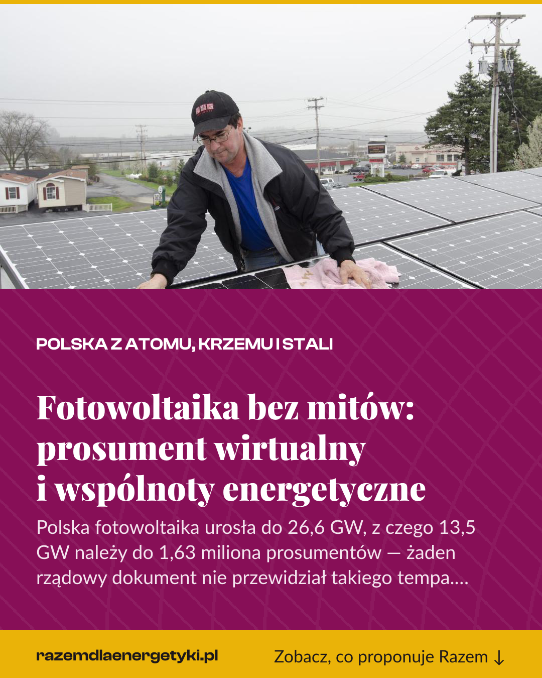Grafika pionowa do udostępnienia: Fotowoltaika bez mitów: prosument wirtualny i wspólnoty energetyczne