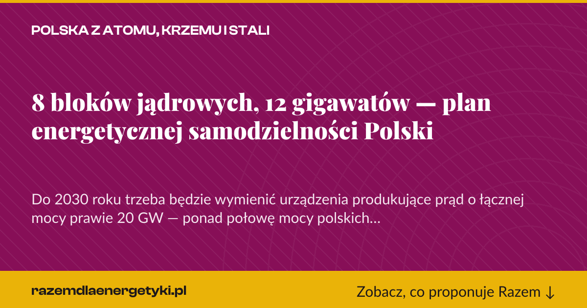 Karta social do udostępnienia: 8 bloków jądrowych, 12 gigawatów — plan energetycznej samodzielności Polski