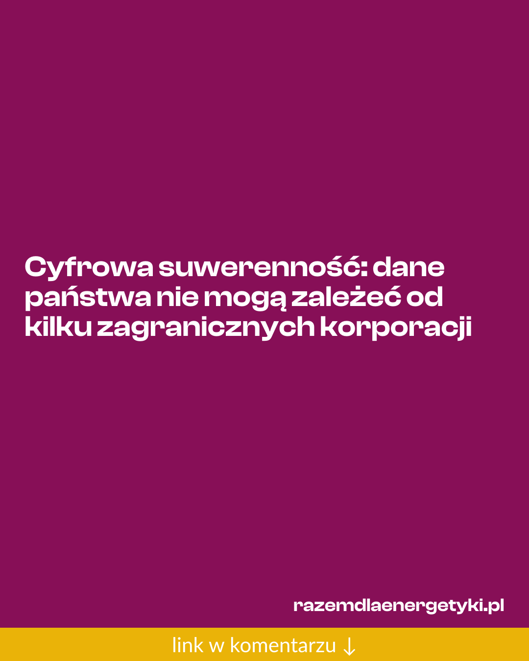 Grafika do udostępnienia: Cyfrowa suwerenność: dane państwa nie mogą zależeć od kilku zagranicznych korporacji